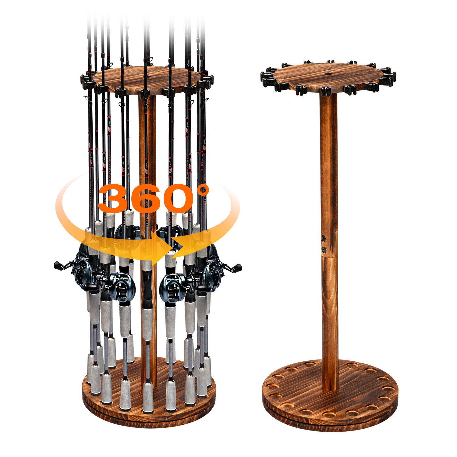Fishing Rod Rack - Suporte Giratório de Madeira Carbonizada para