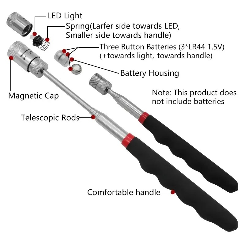 Fishing Rod Travel - Caneta magnética telescópica com luz led