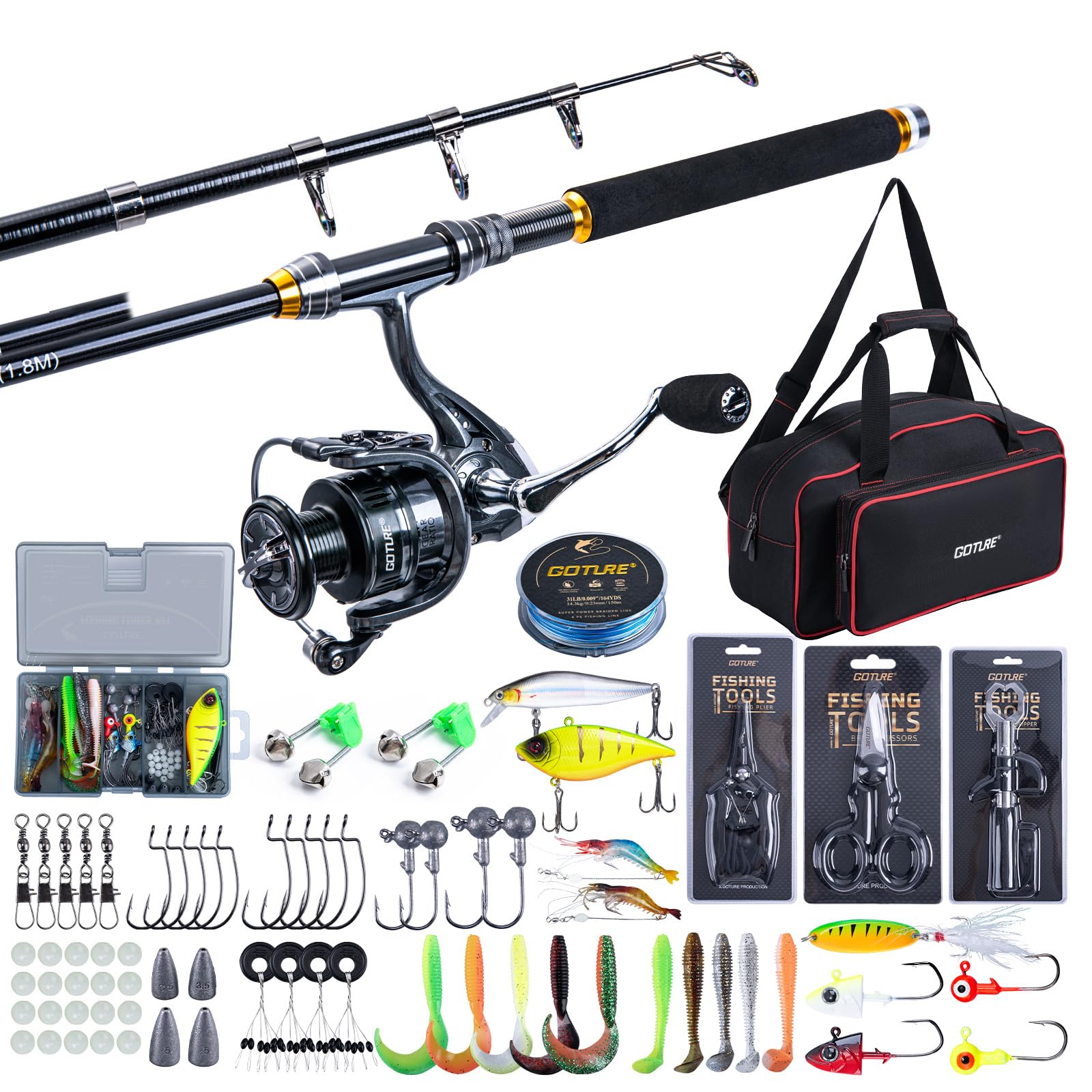 Fishing Rod Spinning - Goture vara de pesca telescópica e